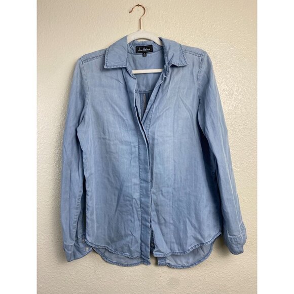 Sam Edelmam Chambray Button Down Shirt Womens size Medium Tencel Classic Boho - Picture 2 of 11